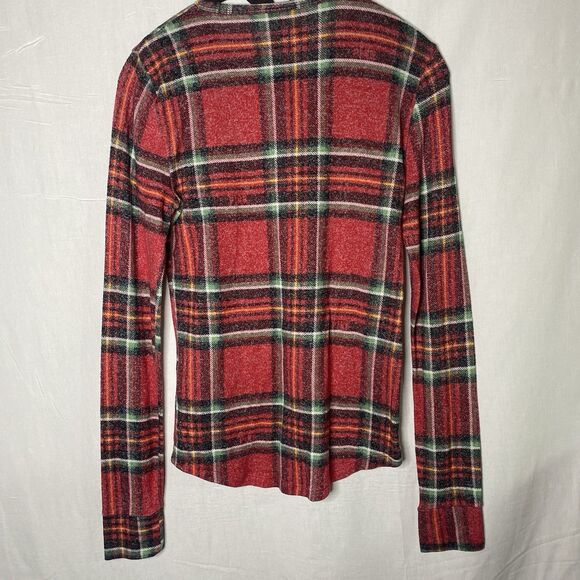 VICTORIAS SECRET PINK Pajama Top Lounge Red Plaid Gold Dog Logo Womens S Cozy - Picture 2 of 6